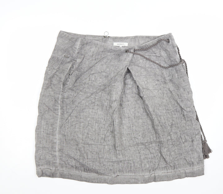 Sandwich Womens Grey Linen Wrap Skirt Size 14 Knee Length