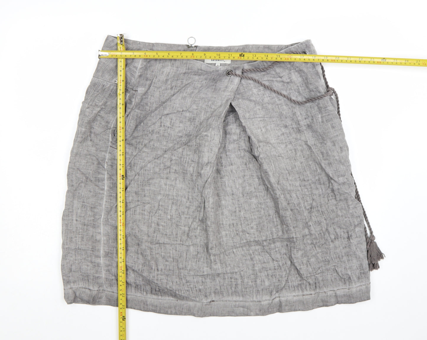 Sandwich Womens Grey Linen Wrap Skirt Size 14 Knee Length