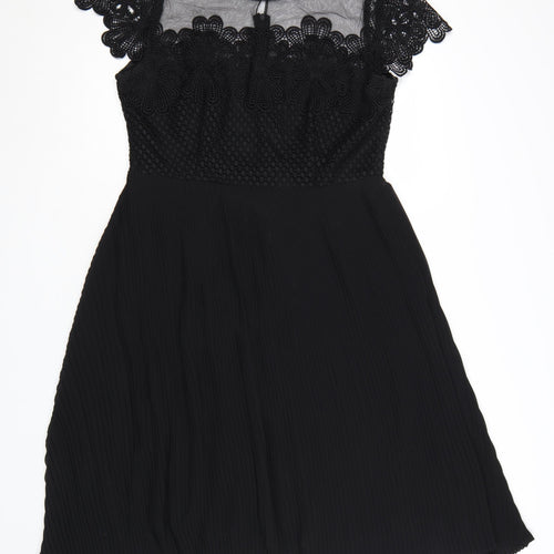 Zara Women Black Lace Fit & Flare Knee Length Dress Size 16