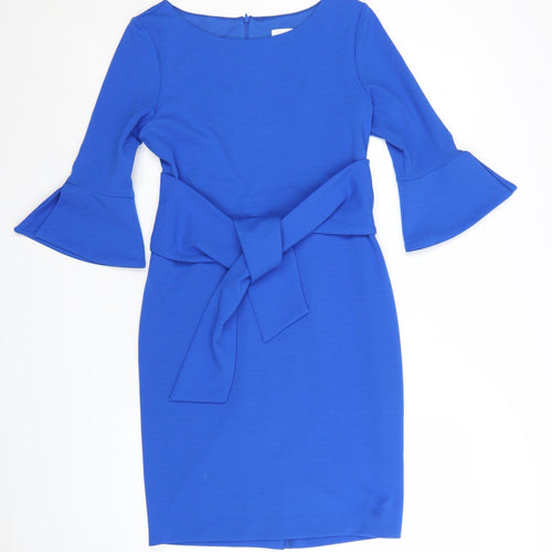 Linea Women Blue Size 10 Sheath Knee Length Belted Dress