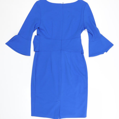 Linea Women Blue Size 10 Sheath Knee Length Belted Dress