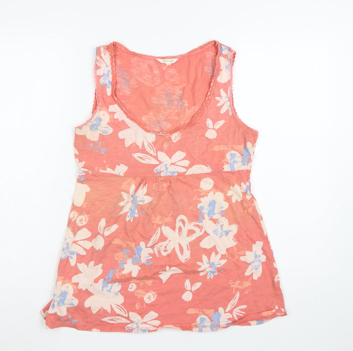White Stuff Women’s Pink Floral Cotton Tunic Tank Top Size 12