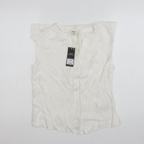 Next Women's White Linen Blend Sleeveless Button Blouse UK 8