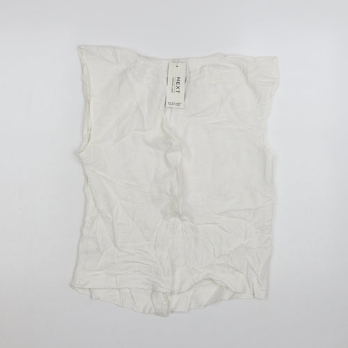 Next Women's White Linen Blend Sleeveless Button Blouse UK 8