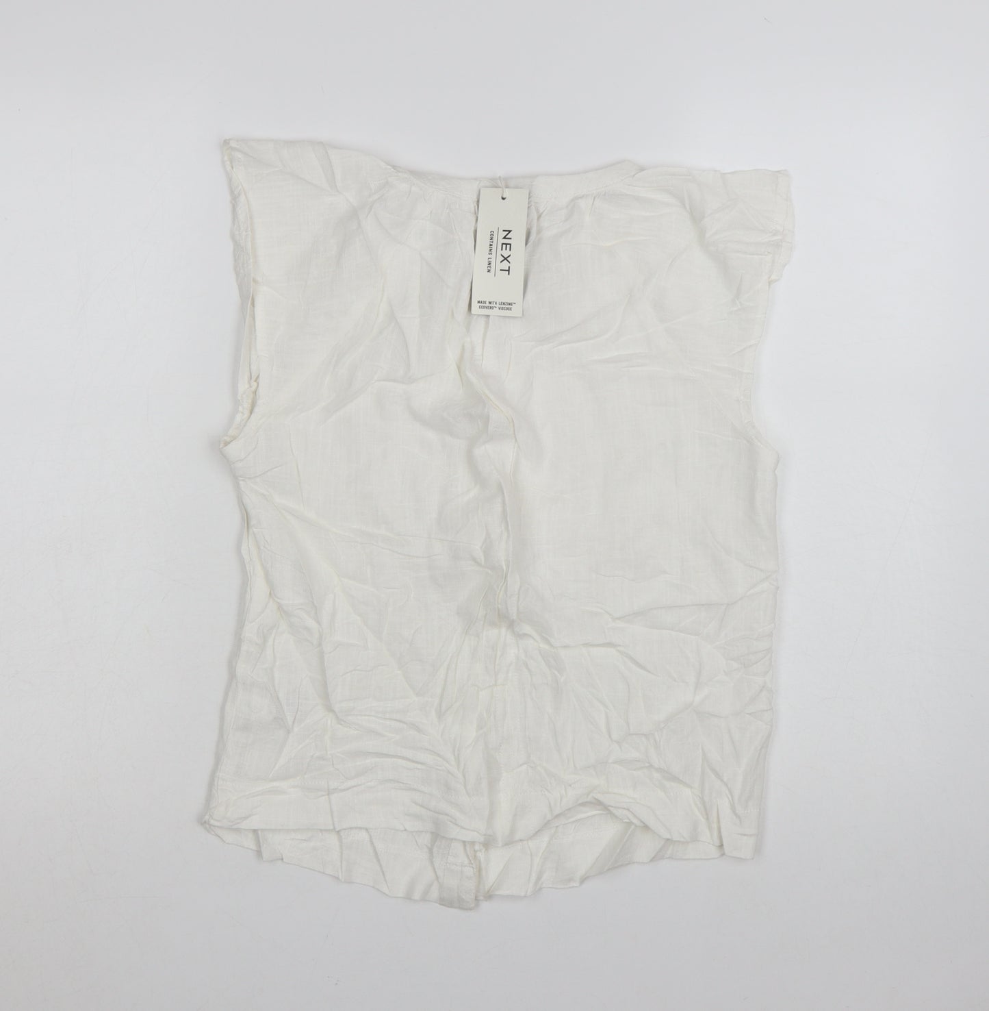Next Women's White Linen Blend Sleeveless Button Blouse UK 8