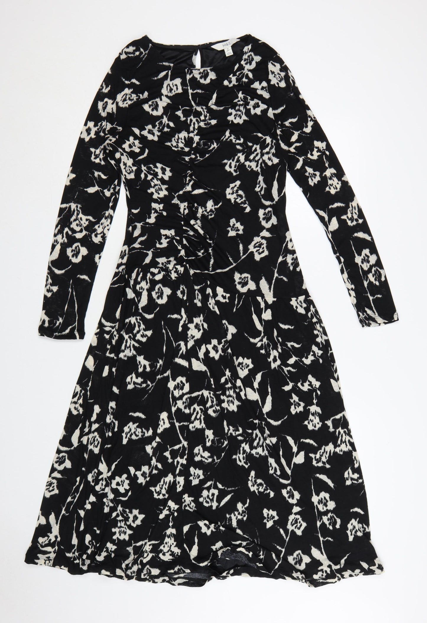 Marks and Spencer Women's Black Floral Fit & Flare Dress Size 10