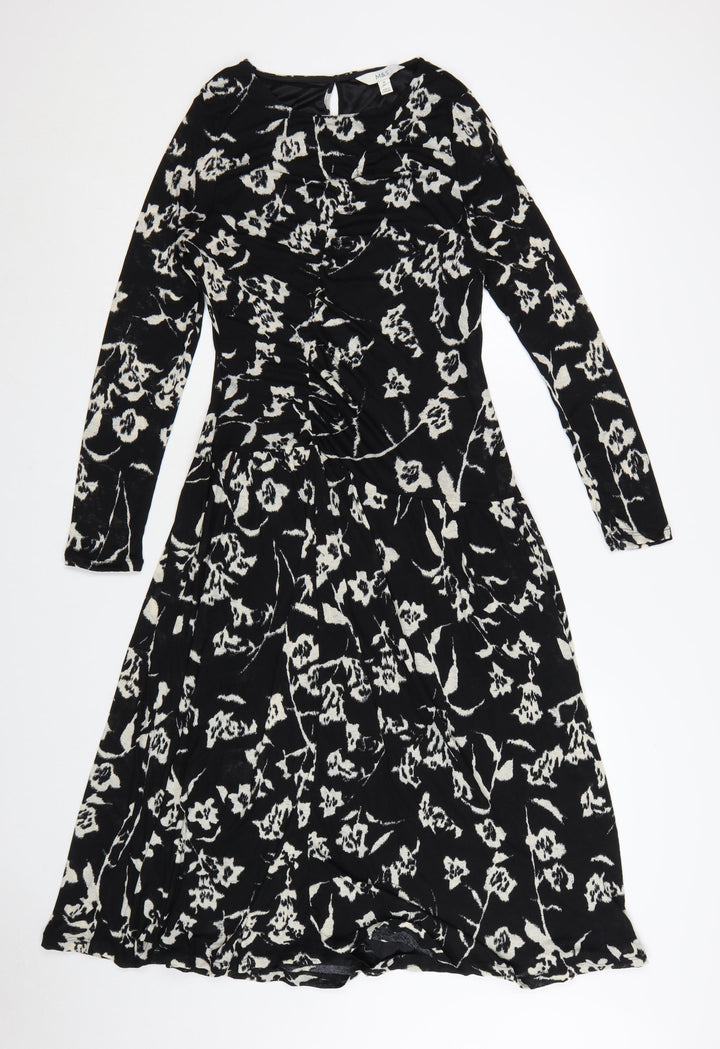 Marks and Spencer Women's Black Floral Fit & Flare Dress Size 10