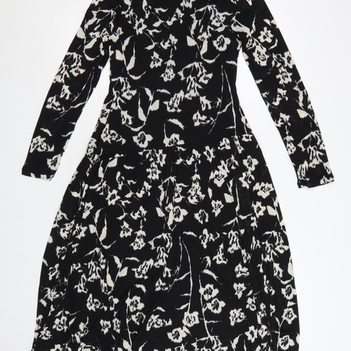 Marks and Spencer Women's Black Floral Fit & Flare Dress Size 10
