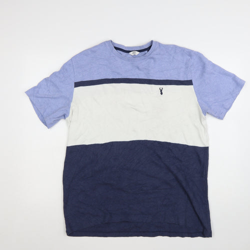 Next Men’s Blue White Colourblock Cotton Crew Neck T-Shirt XL