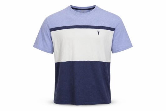 Front view of Next Men’s Blue White Colourblock Cotton Crew Neck T-Shirt XL