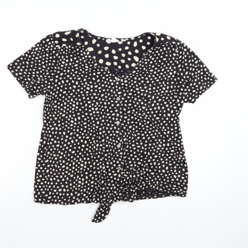 FatFace Women's Black Polka Dot Button Tunic Blouse UK 12 Cotton Modal