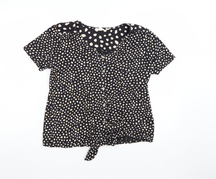 FatFace Women's Black Polka Dot Button Tunic Blouse UK 12 Cotton Modal