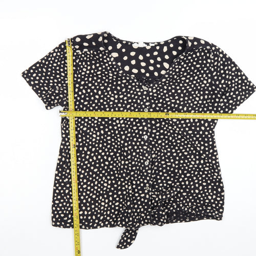 FatFace Women's Black Polka Dot Button Tunic Blouse UK 12 Cotton Modal
