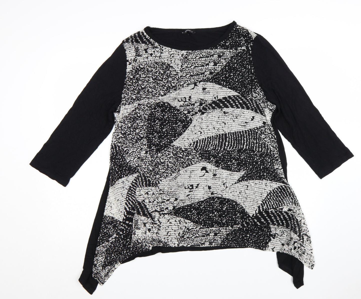 Roman Women's Black Geometric Tunic Blouse Size 18 3/4 Sleeve