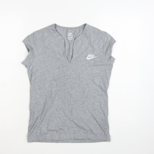 Nike Womens Grey Short Sleeve V-Neck Sportswear T-Shirt Size L