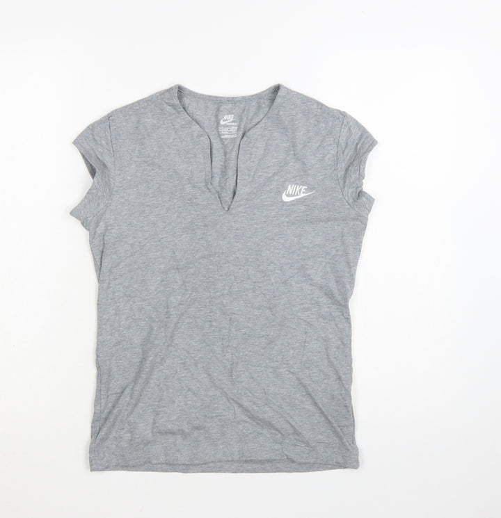 Nike Womens Grey Short Sleeve V-Neck Sportswear T-Shirt Size L