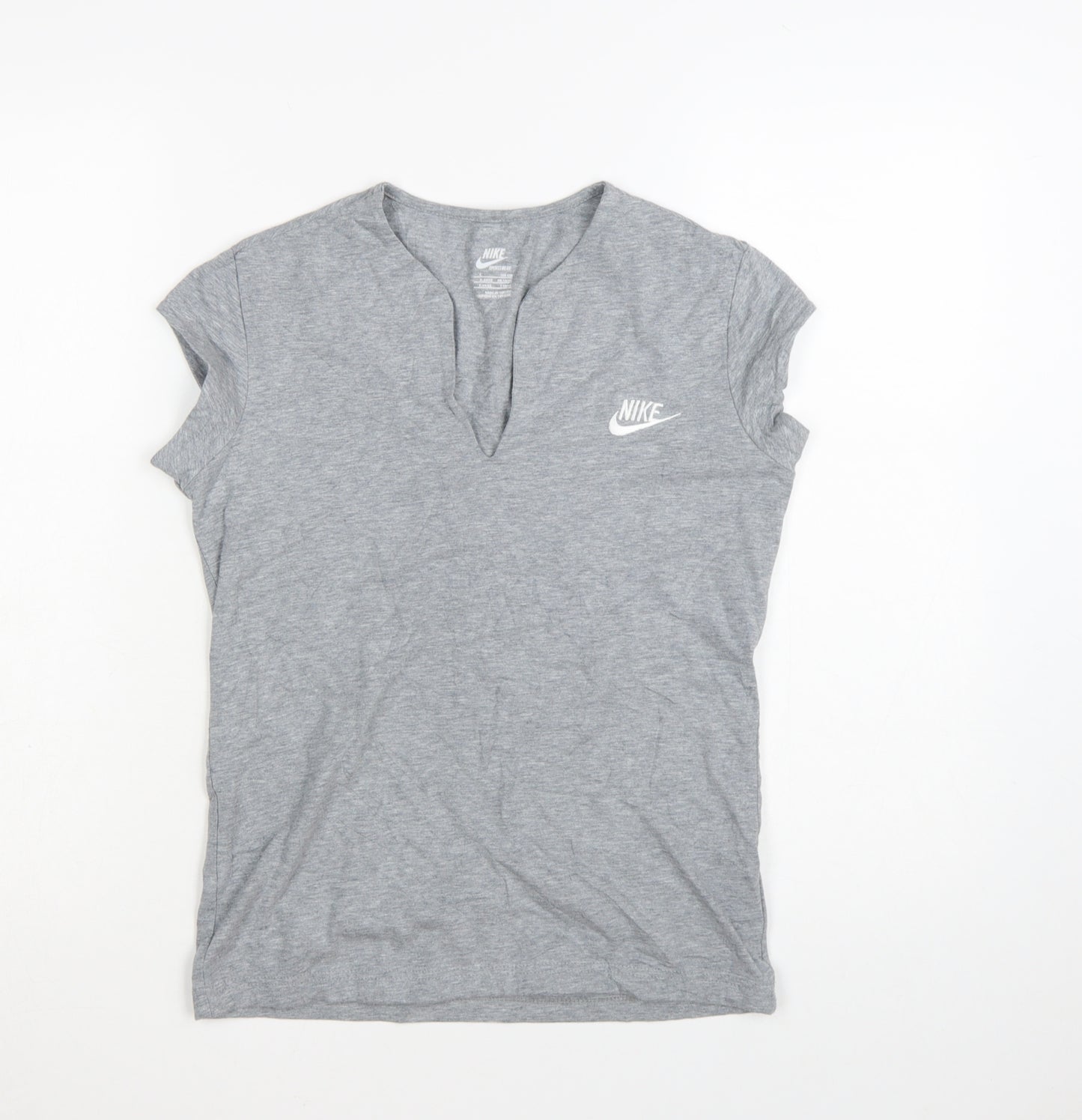 Nike Womens Grey Short Sleeve V-Neck Sportswear T-Shirt Size L