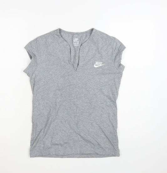 Nike Womens Grey Short Sleeve V-Neck Sportswear T-Shirt Size L