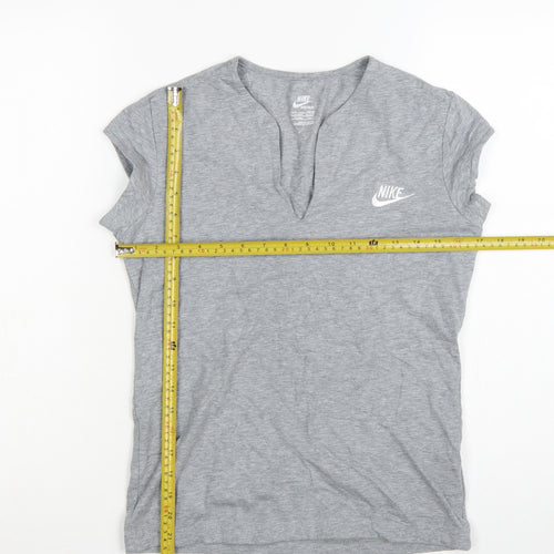 Nike Womens Grey Short Sleeve V-Neck Sportswear T-Shirt Size L
