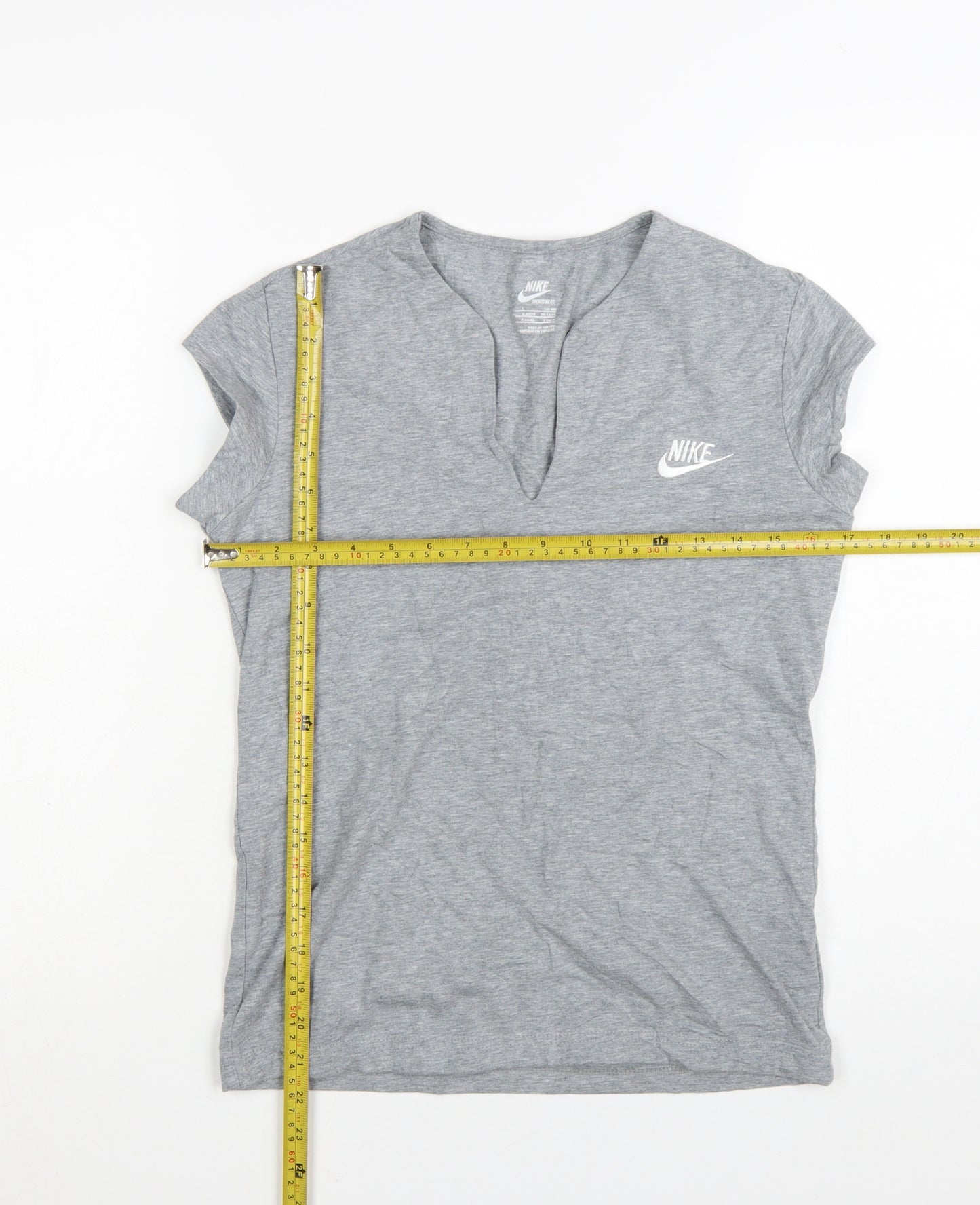 Nike Womens Grey Short Sleeve V-Neck Sportswear T-Shirt Size L
