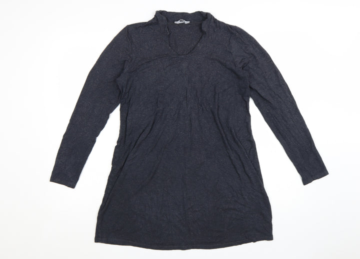 Laura Ashley Women Black Size 14 Shift Knit V-Neck Long Sleeve Dress