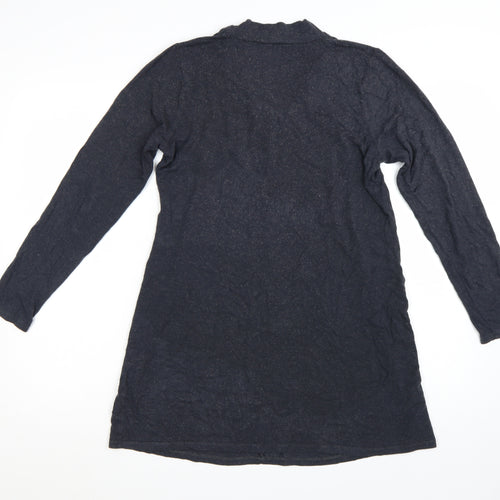 Laura Ashley Women Black Size 14 Shift Knit V-Neck Long Sleeve Dress