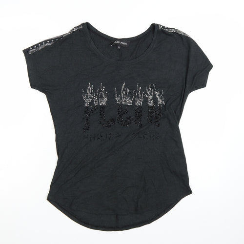 Philipp Plein Womens Black Beaded T-Shirt Size M Gothic Rock Style