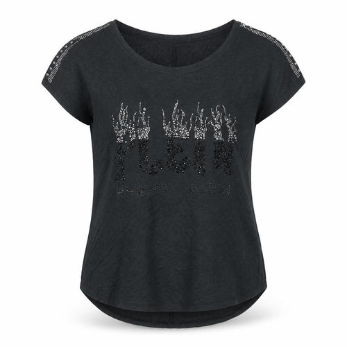 Philipp Plein Womens Black Beaded T-Shirt Size M Gothic Rock Style