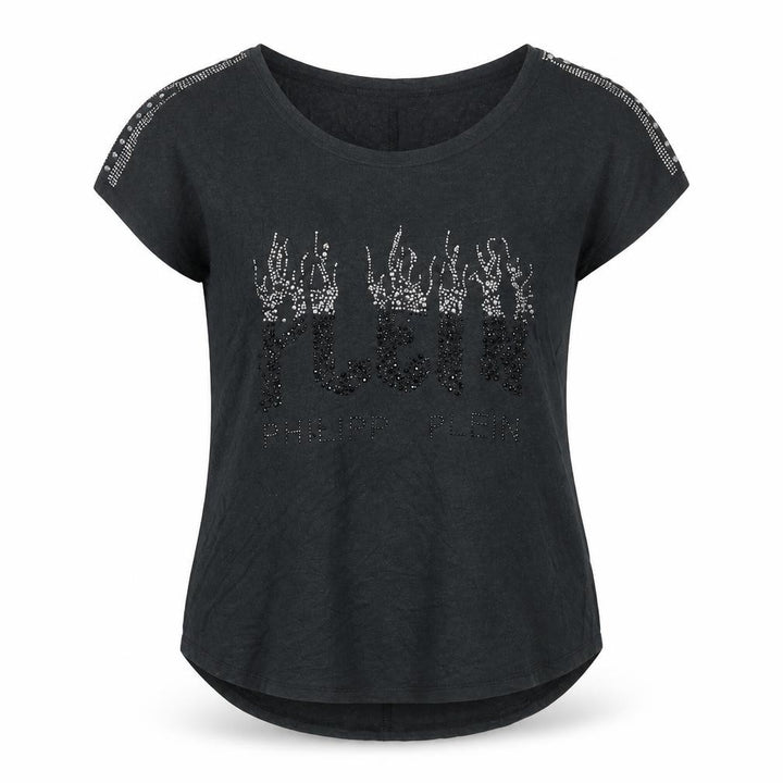 Philipp Plein Womens Black Beaded T-Shirt Size M Gothic Rock Style