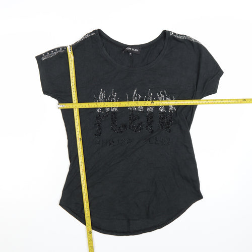 Philipp Plein Womens Black Beaded T-Shirt Size M Gothic Rock Style