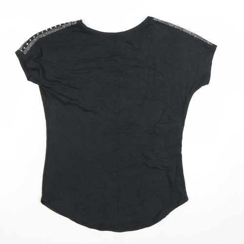 Philipp Plein Womens Black Beaded T-Shirt Size M Gothic Rock Style