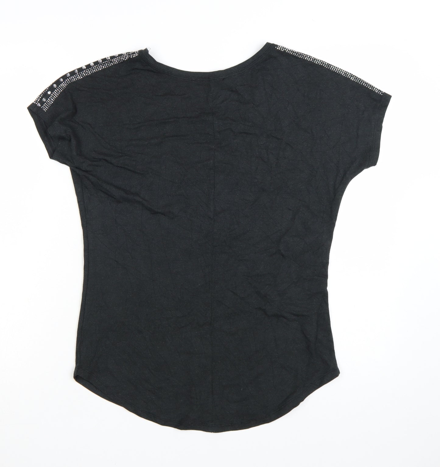 Philipp Plein Womens Black Beaded T-Shirt Size M Gothic Rock Style