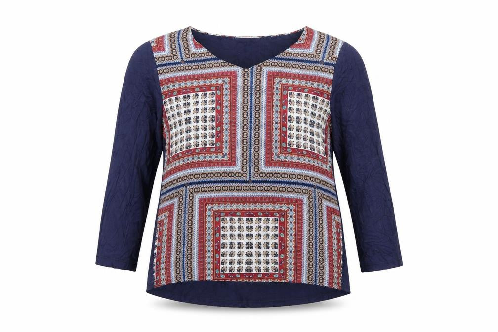 Front view of Alexara Women’s Multicoloured Geometric V-Neck Tunic Blouse, size UK 16