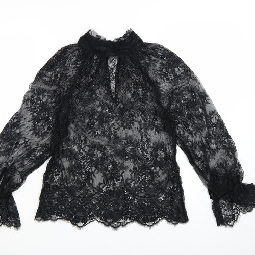 Marks and Spencer Women's Black Lace High Neck Blouse Size 6
