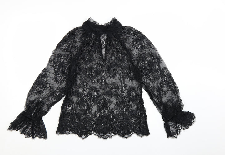 Marks and Spencer Women's Black Lace High Neck Blouse Size 6