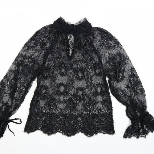 Marks and Spencer Women's Black Lace High Neck Blouse Size 6