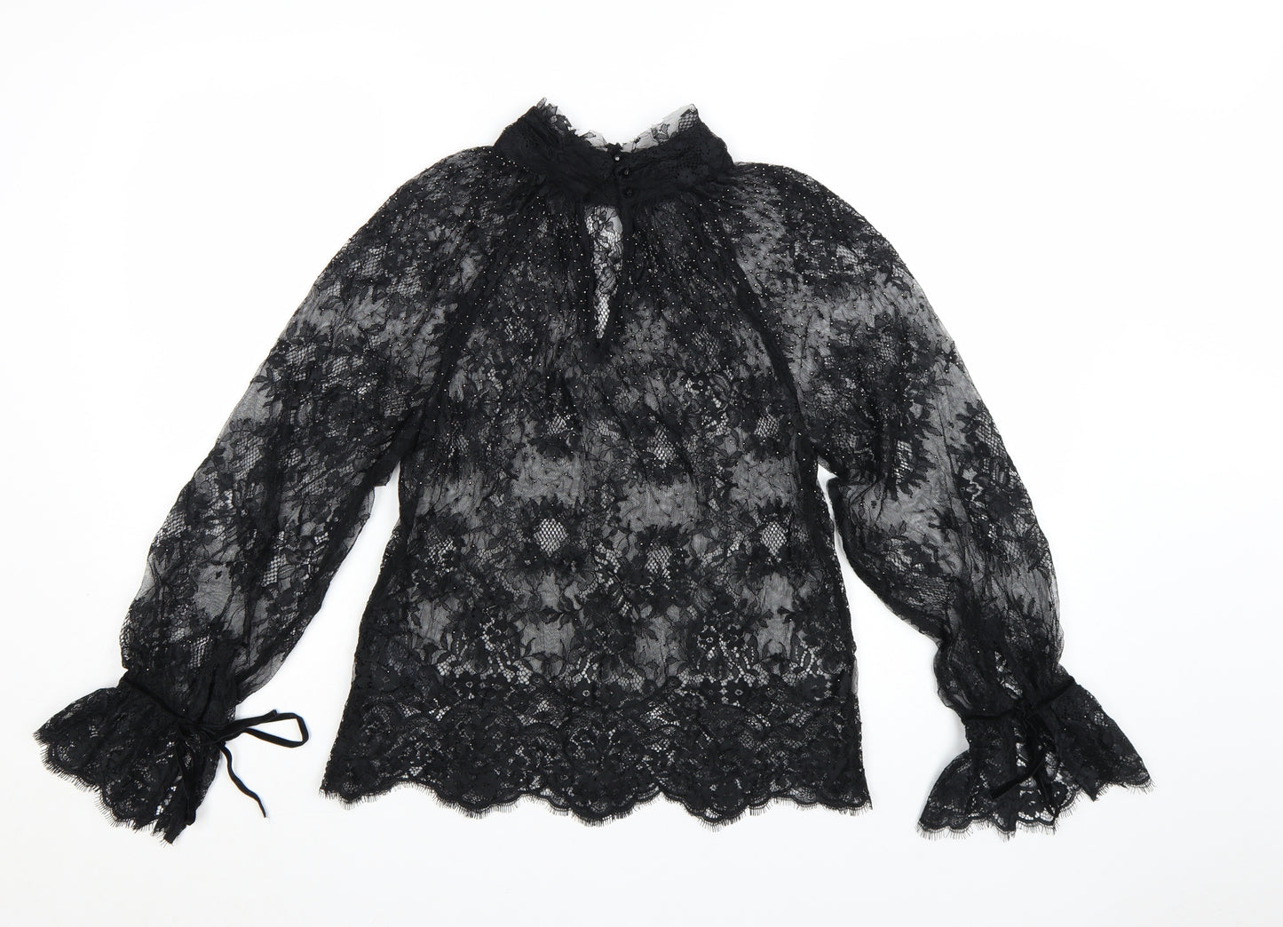 Marks and Spencer Women's Black Lace High Neck Blouse Size 6