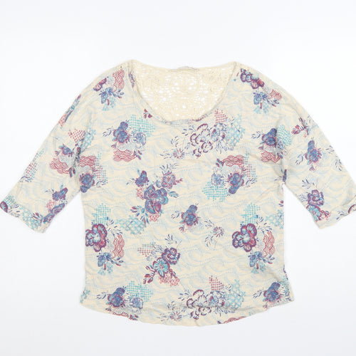 Marks and Spencer Women’s Beige Floral 3/4 Sleeve Crochet Tunic Top Size 10