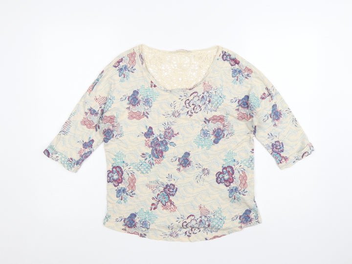 Marks and Spencer Women’s Beige Floral 3/4 Sleeve Crochet Tunic Top Size 10