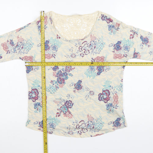 Marks and Spencer Women’s Beige Floral 3/4 Sleeve Crochet Tunic Top Size 10