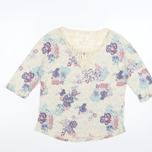 Marks and Spencer Women’s Beige Floral 3/4 Sleeve Crochet Tunic Top Size 10
