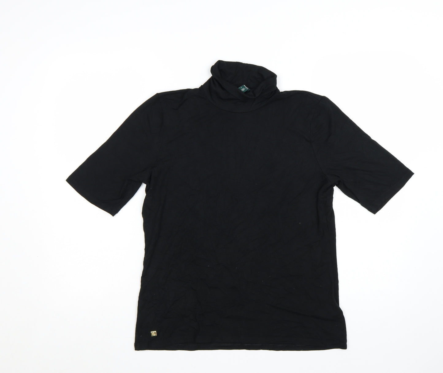 Ralph Lauren Women’s Black Roll Neck Stretch Jersey T-Shirt L