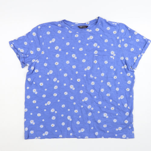 Marks and Spencer Women’s Blue Floral Cotton T-Shirt Size 14