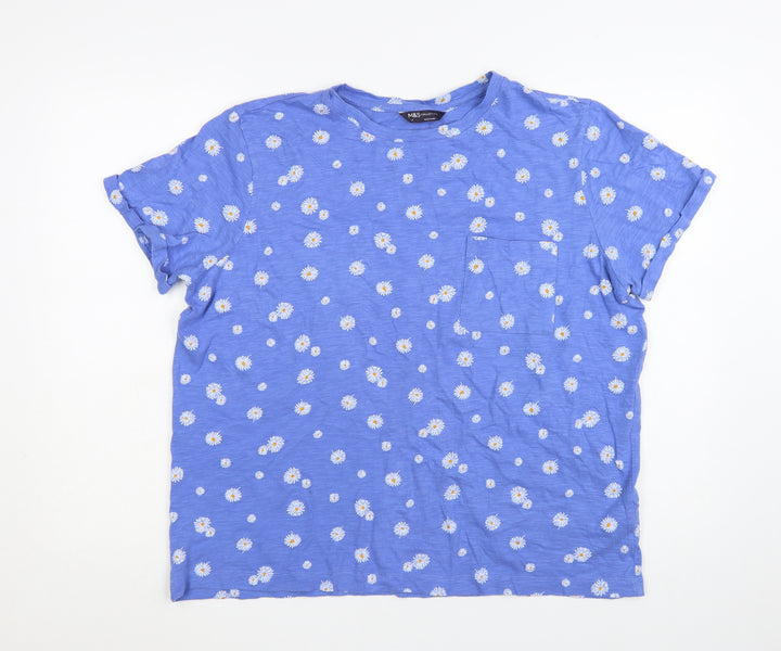 Marks and Spencer Women’s Blue Floral Cotton T-Shirt Size 14