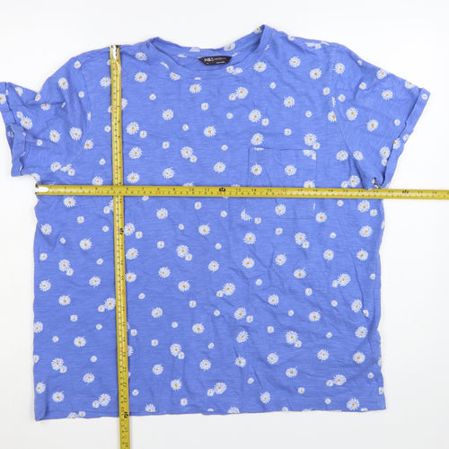 Marks and Spencer Women’s Blue Floral Cotton T-Shirt Size 14