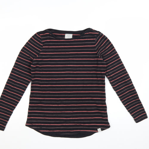 Fat Face Women's Black Striped Long Sleeve Cotton Breton T-Shirt Size 8