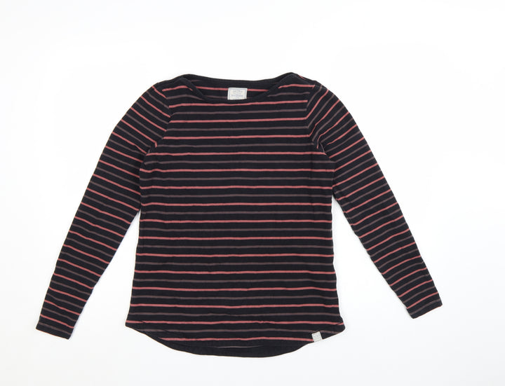Fat Face Women's Black Striped Long Sleeve Cotton Breton T-Shirt Size 8