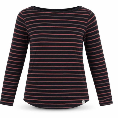 FatFace Women's Black Striped Long Sleeve Cotton Breton T-Shirt Size 8