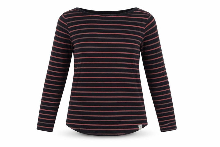 FatFace Women's Black Striped Long Sleeve Cotton Breton T-Shirt Size 8