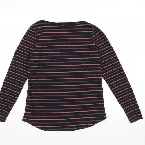 Fat Face Women's Black Striped Long Sleeve Cotton Breton T-Shirt Size 8